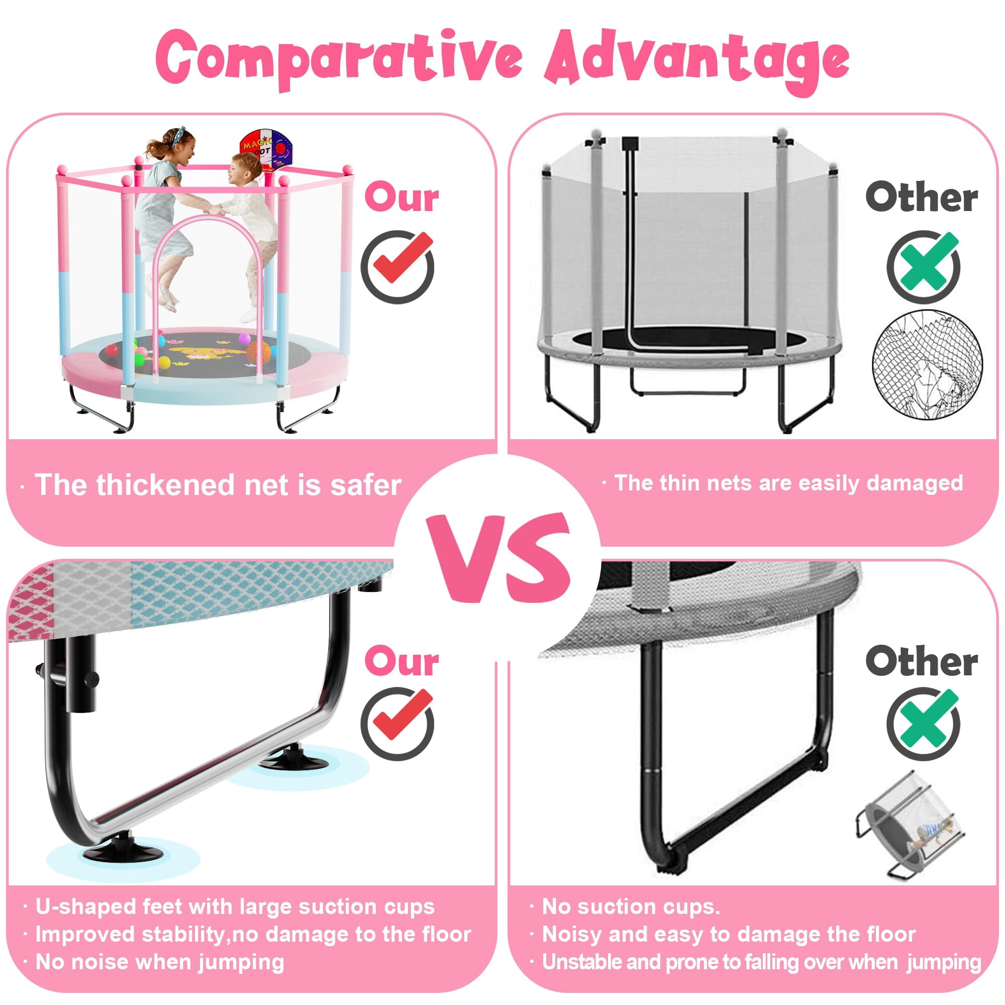 60" Trampoline for Kids, 5 FT Indoor & Outdoor Toddler Baby Trampoline with Basketball Hoop, Safety Enclosure, Birthday Gifts for Kids, Gifts for Boy and Girl, Age 3-8