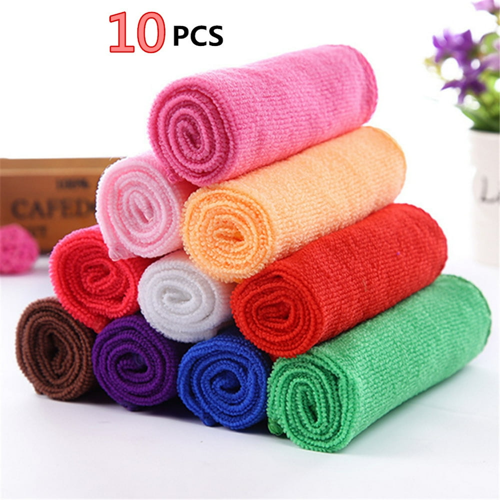 10Pcs Practical Durable Soft Ultra Thin Fiber Cotton Face Hand Cloth Absorbent Towels Washcloths