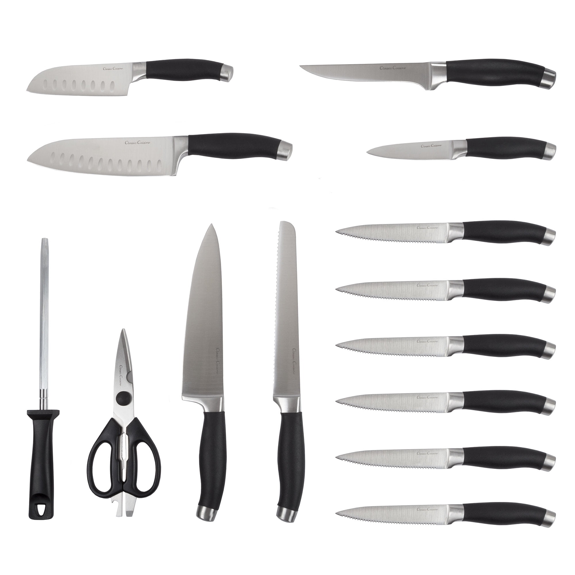  Professional 15-Piece German High Carbon Stainless Steel  Kitchen Knife Set, Ocean Series Premium Forged Full Tang Chef Knives Set  with Rubber Wood Block, Black: Home & Kitchen