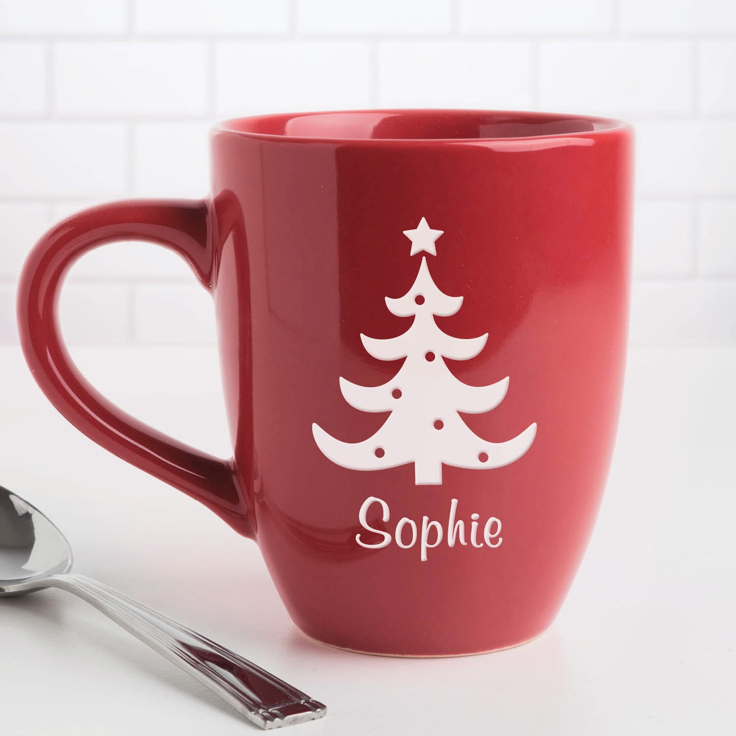 Personalized Christmas Tree Red 14.5 oz Bistro Coffee Mug - Walmart.com