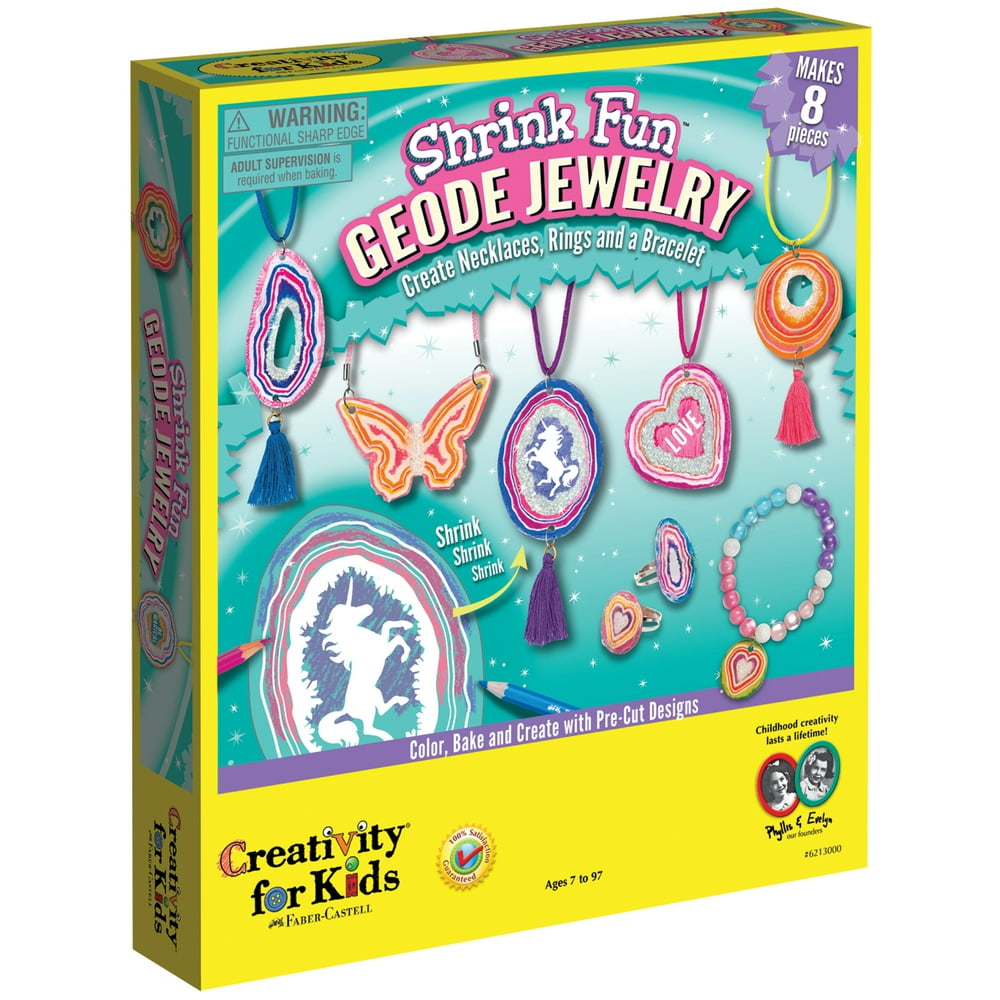 Creativity for Kids Shrink Fun Geode Jewelry Kit Child Shrink Fun Craft Kit for Boys and Girls