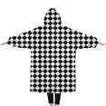 thumbnail image 2 of Oversized Wearable Blanket Hoodie,Black White Diamond Checkered Pattern Sherpa Blanket Hoodie with Super Pockets,Super Warm Fuzzy Pullover for Women & Men, 2 of 6