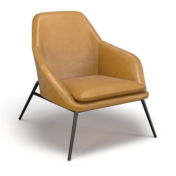 Pemberly Row Mid-Century Black Powder Coated Metal Frame Lounge Chair in Caramel