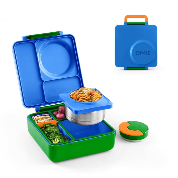 Caja Bento OmieBox para Niños con Frasco para Alimentos 3 Compartimentos Azul