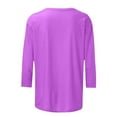 thumbnail image 3 of nochalofo Purple Crew Neck Casual Shirts for Women, Solid Color Round Neck Slim Seven Point Sleeve T Shirt Top, 3 of 5