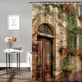 thumbnail image 2 of BCIIG  Tuscan Shower Curtain, Porch with Colorful Flowers at an Old Street in Town in Italy in Sunny Day, Cloth Fabric Bathroom Decor Set with Hooks,  Vermilion Brown, 2 of 6