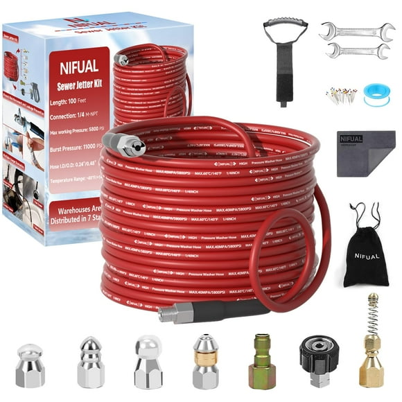 Kit de hidrolavado para desagües YETIANICAL 30 m 5800 PSI 1/4" NPT