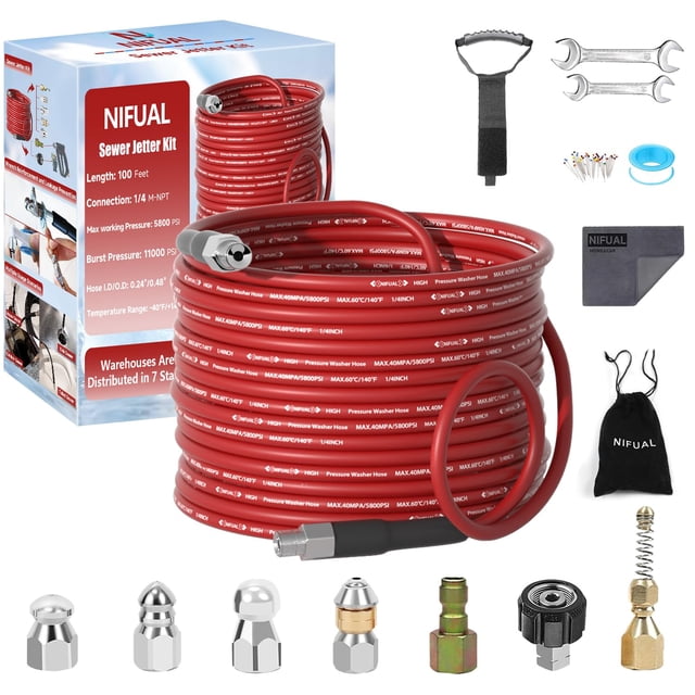 Kit de hidrolavado para desagües YETIANICAL 30 m 5800 PSI 1/4" NPT