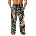 thumbnail image 4 of Havenx Mens Flannel Pajama Pants Camouflage Print Straight-Fit Pants with Pockets Flannel Elastic Waist Pajama Bottoms Comfort Sleep Lounge Novelty Loose Clothes,Light Green M, 4 of 6