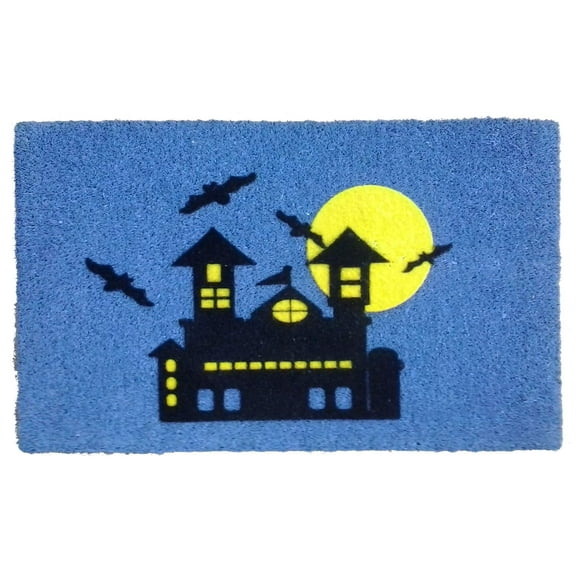 Imports Decor Haunted House Vinyl Backed Coir Doormat with Flocked Pattern, 30 x 18 x 1/2"