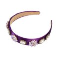 thumbnail image 7 of Unique Bargains Bling Rhinestone Headband Vintage Flowers Rhinestone Purple Satin Wide Edge Headband for Women, 1Pcs, 7 of 7