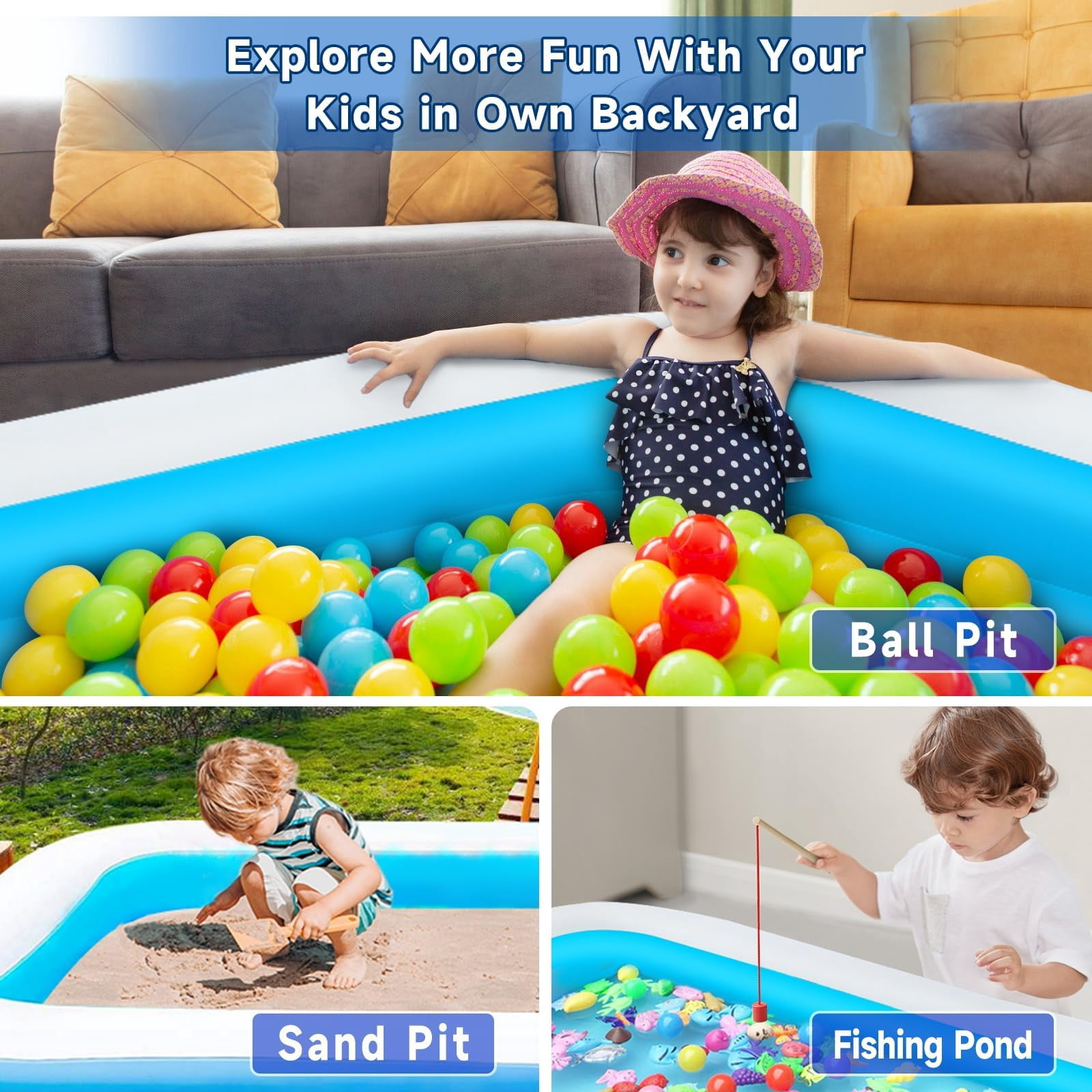 MammyGol Inflatable Pool for Kids and Adults, 102" x 63" x 22" Family Full-Sized Inflatable Swimming Pool,Durable Thickened Above Ground Blow Up Pool for Kids Pools for Backyard Indoor Outdoor Shark
