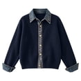 thumbnail image 6 of Fengqque Women’s Denim Collar Button Down Cardigan Sweaters Long Sleeve Cuffed Denim Trim Loose Fit Outerwear Tops Navy Free Size, 6 of 6