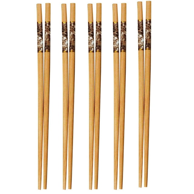 WHEANG 5 Pairs Chopsticks Reusable Chopsticks Set Classic Natural Chopsticks Colorful Print Chopsticks