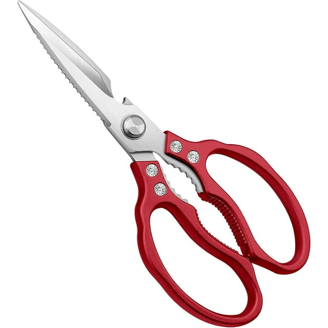 AWinjoy Ciseaux de Cuisine, Ciseaux de Cuisine Tranchants Robustes Compatibles Lave-Vaisselle, Accessoires de Cuisine Rouges Ciseaux de Cuisson pour Cuisine Viande Poulet Poisson Volaille Herbes Pain (Rouge)