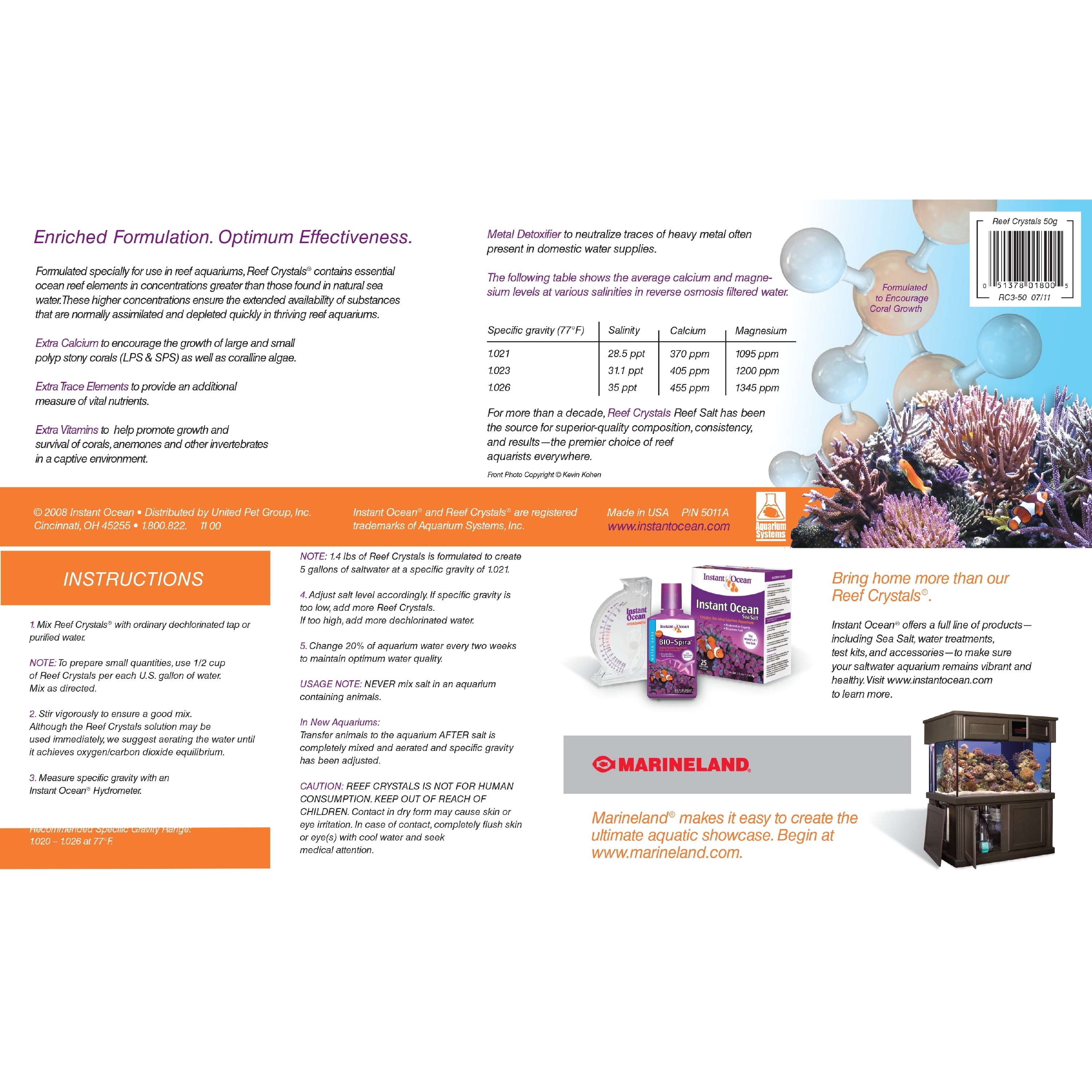 Instant Ocean Reef Crystals Reef Salt, Enriched Formulation for Aquariums, 200 Gallons