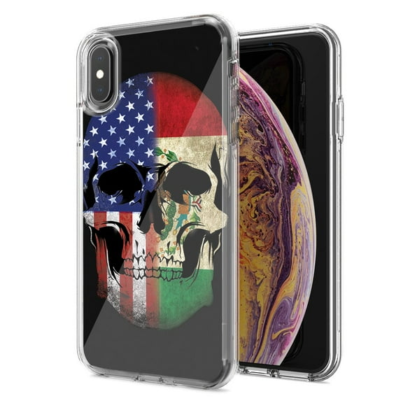 MUNDAZE For Apple iPhone XS Max US Mexico Flag Skull Double Layer Phone Case Cover