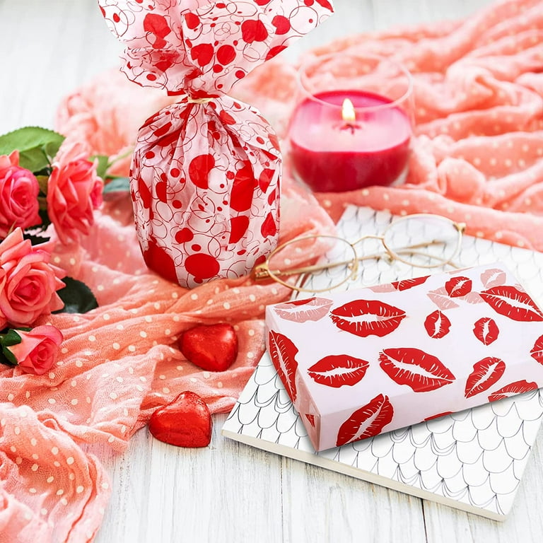 Cholancy 90 Sheets 13.8'' x 19.7'' Valentines Tissue Paper for Gift Bags 6  Designs Red Tissue Paper Bulk for Gift Wrapping,Wedding Anniversary