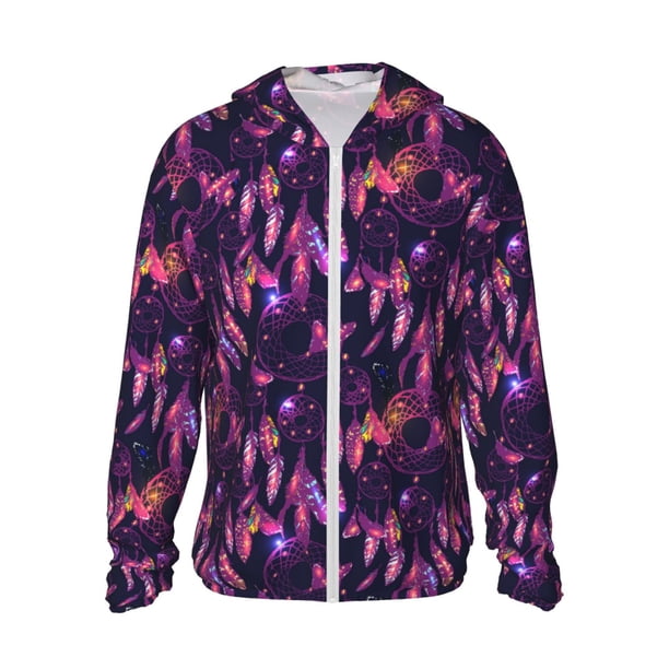 Balery Purple Dreamcatcher Sudadera ligera de manga larga con capucha y protección solar UPF 50+ para hombre y mujer, ideal para pesca y running-Large