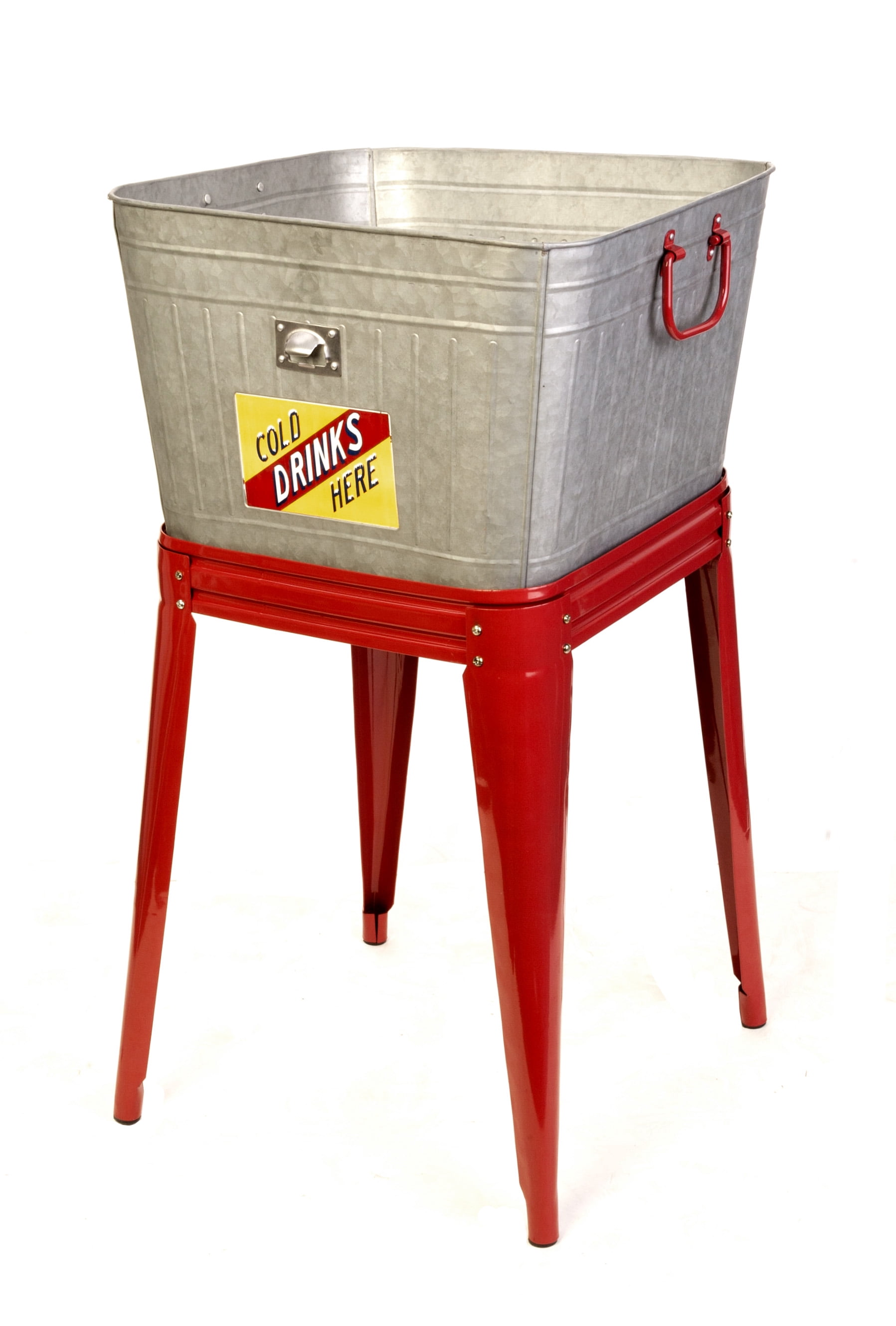Panacea 18 in x 18 in x 32 in Vintage Galvanized Beverage Tub and Outdoor Garden Planter with Bottle Opener and Drainage Holes