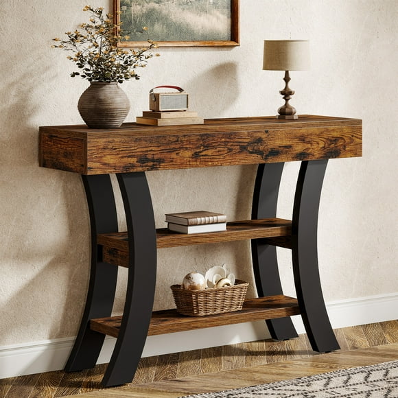 Tribesigns 41" Small Console Table for Entryway, 3-Tier Rustic Sofa Table with Storage Shelves for Living Room, Entry, Hallway, Foyer, Rustic Brown