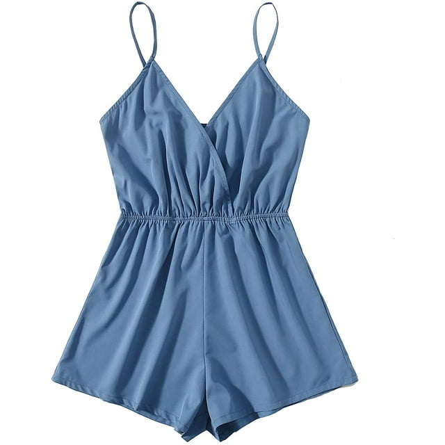 Women's Leopard Print Wrap Spaghetti Strap Romper Cami Jumpsuit