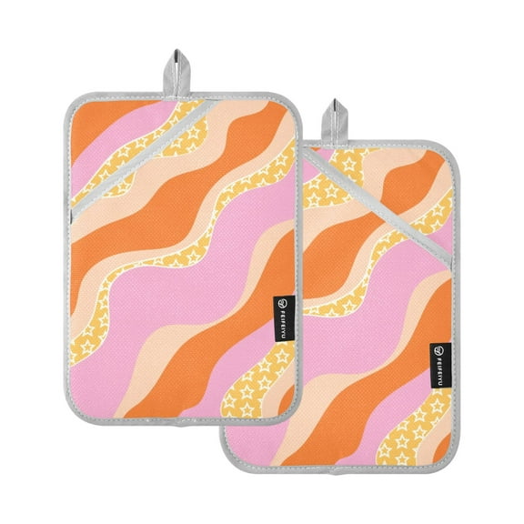 ALAZA Pink and Orange Print Pot Holders Set of 2 Heat Resistant Kitchen Oven Mitts