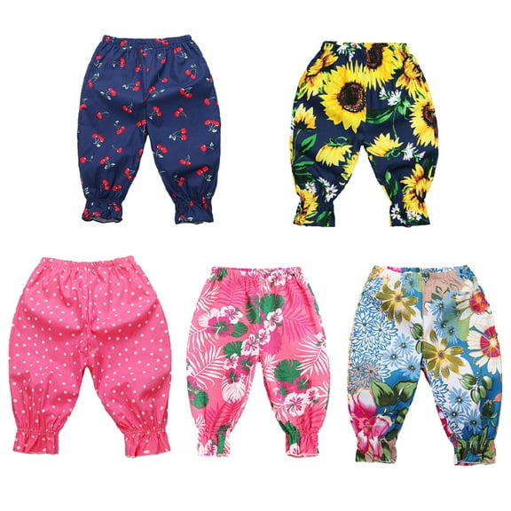 Esaierr Kids Toddler Girls Summer Floral Sweatpants Sports Pants Casual Baby New Comfortable Casual Elastic Active Pants Little Girls Seven Points Print Pants for 1-9 Years
