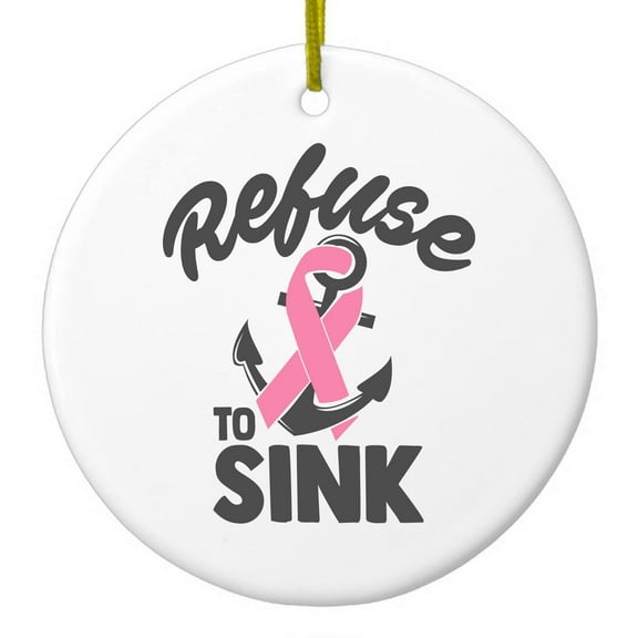 DistinctInk Hanging Ceramic Christmas Ornament - Refuse to Sink Anchor - Gold String, 2-3/4 inch Diameter