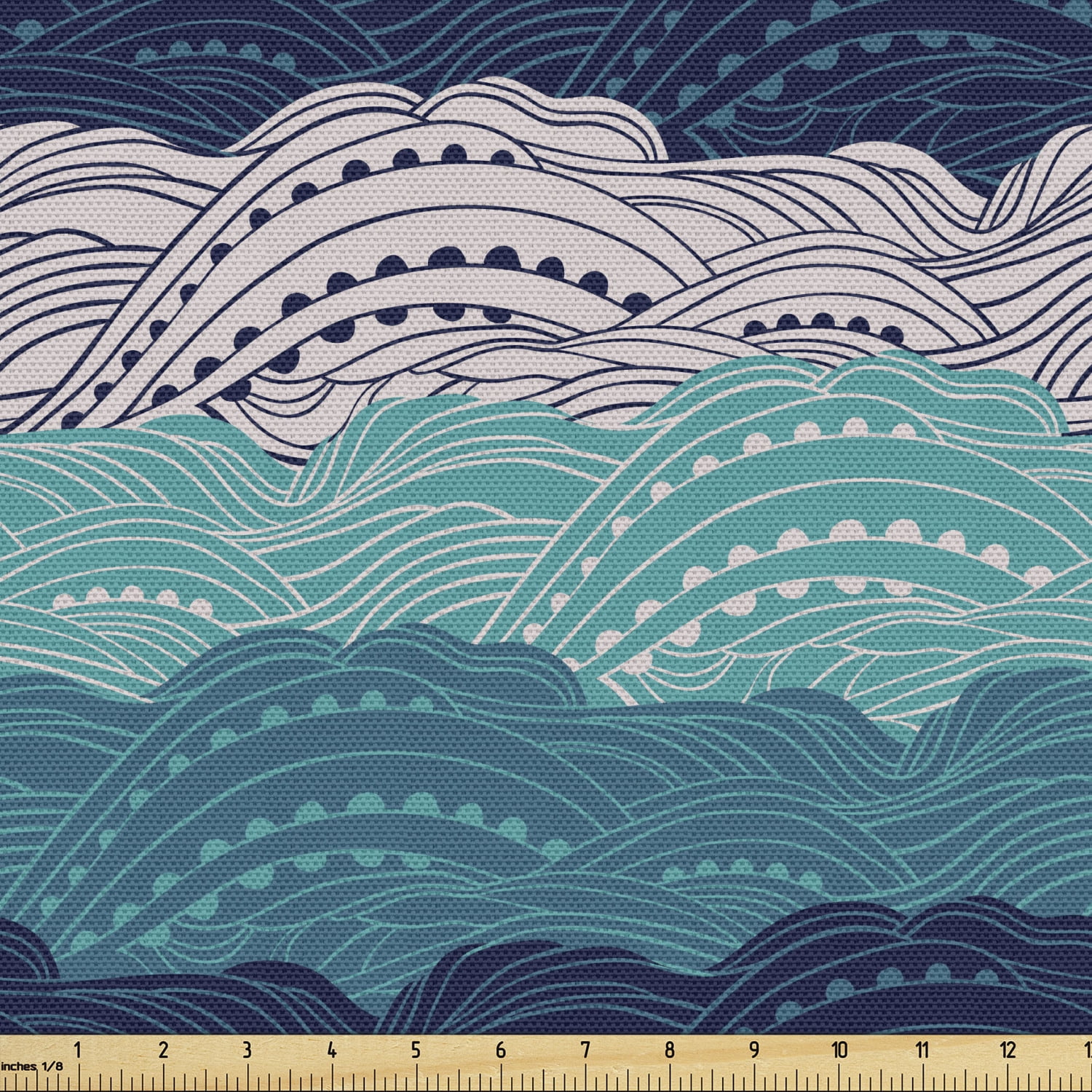Wave Fabric By The Yard Abstract Ornamental Ocean Waves With Lines And