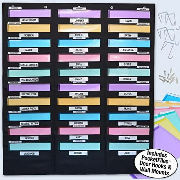 Ultimate Office WalMasterâ„¢ 30-Pocket Wall Chart Filing System WITH LABEL HOLDERS for Classroom and Office, Wall File Organizer (PocketFiles Sold Separately) PLUS Wall Mounting Hardware & Door Hooks