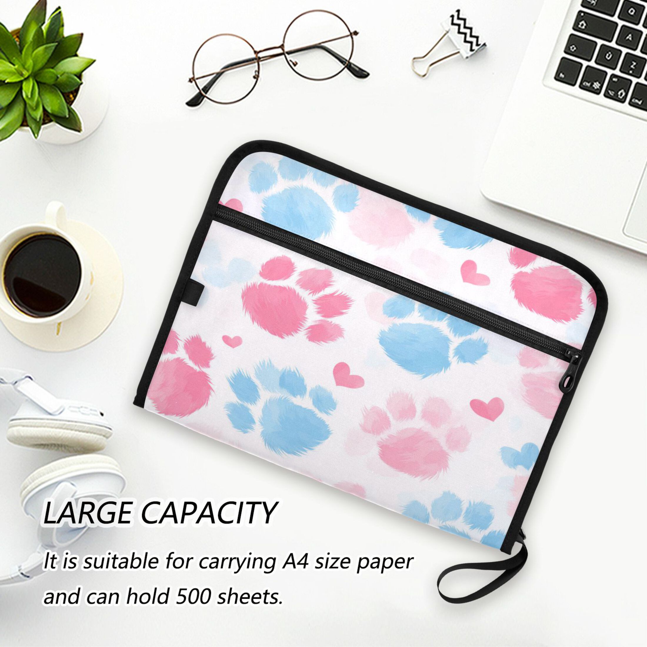 Folder Waterproof A4 Size File Folder Home Work Office Categorized Storage File Manager 13 Individual Pockets Plush Dog Paw Print Pattern