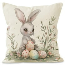 KCEHTA Easter Pillow Covers 18x18 Inch Farmhouse Rabbit Spring Floral Pillowcase for Couch Sofa Bed