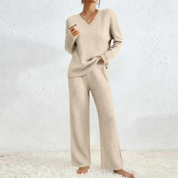 Ahabrexf Check Hooded Jacket, Women's Solid Long Sleeve Winter Warm Loungewear Pajama Set