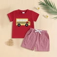 thumbnail image 2 of NIEWTR Toddler Baby Boy Clothes Summer Outfits Embroidery Smocked Short Sleeve Shirt T-Shirt + Elastic Waist Shorts 1T 2T 3T 4T(Red,6-12 Months), 2 of 6