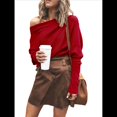 thumbnail image 2 of Suéter de Otoño para Mujer, Informal, de Larga Tipo Murciélago, Holgado, con Hombros Descubiertos, de Punto. Vino Tinto XXL, 2 of 9