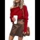 thumbnail image 2 of Suéter de Otoño para Mujer, Informal, de Larga Tipo Murciélago, Holgado, con Hombros Descubiertos, de Punto. Vino Tinto XXL, 2 of 9