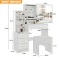 thumbnail image 2 of LED Vanity Desk with Sliding Mirror and Stool, 3 Color Lighting Makeup Table with 4 Drawers and Charging Station, Space Saving Bedroom Dressing Table, Wood/Black/White/Pink/Marble, 2 of 7