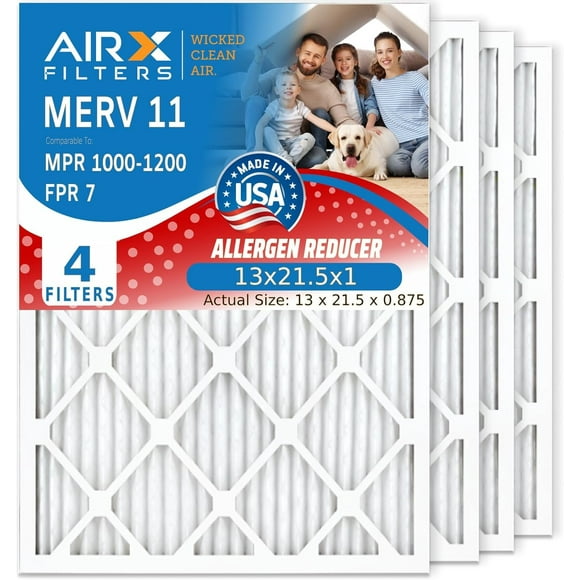 WICKED CLEAN AIR. 13x21.5x1 Air Filter MERV 11 Electrostatic Pleated Air Conditioner Filter 4 Pack HVAC AC Furnace Filters