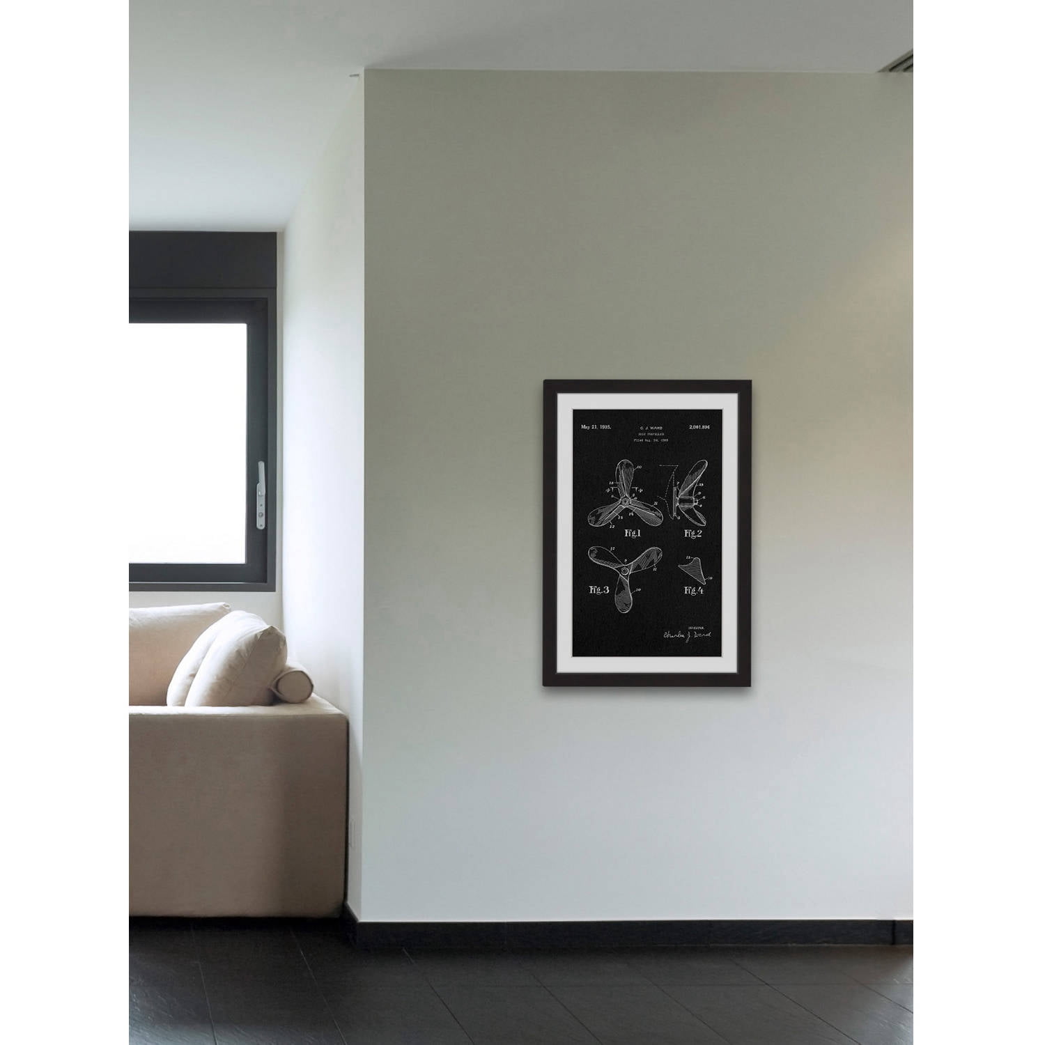 "Ship Propeller 1933 Black Paper" Framed Painting Art Print, 12" x 1.5"