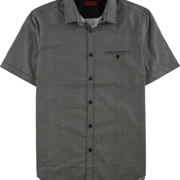 Alfani Mens Slim Printed Button Up Shirt, Black, Small