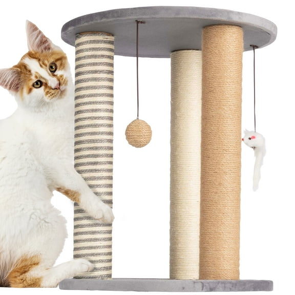 PETMAKER 19-Inch Cat Scratching Post Tower Scratch Pad - 3 Scratcher Posts and Perch