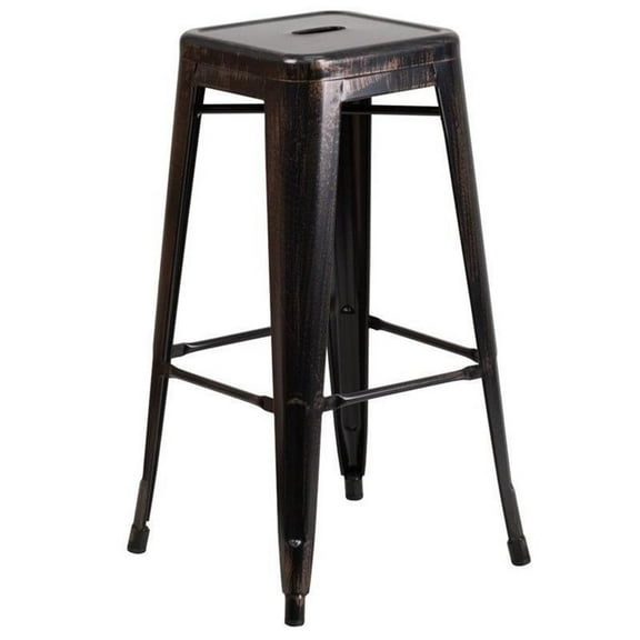 Bowery Hill Metal 30'' Backless Bar Stool in Black-Antique Gold