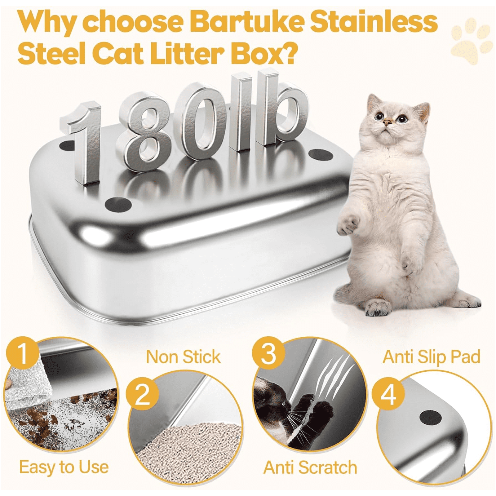 Aqwiopr Extra Large Stainless Steel Enclosed Cat Litter Box - Odor-Resistant, Easy Clean - Gray
