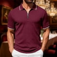 thumbnail image 2 of CAIVO Polo Shirts For Men Summer Casual Zip Shirts Short Sleeve Textured Knit Tops Slim Fit Lapel Solid Color Classic Fit Golf For Vacation , S, 2 of 5