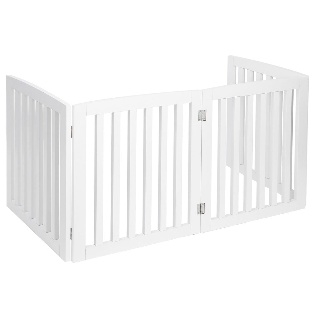 SONGMY 24" Dog Gate 4 Panels, Brown Pet Fence Baby Playpen Folding Barrier
