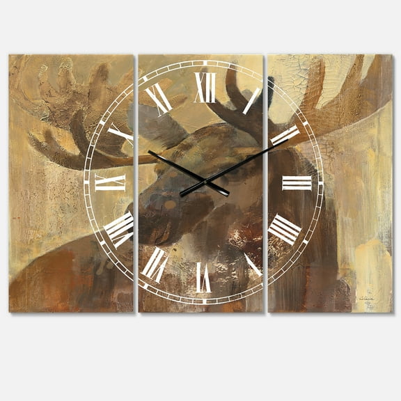 Designart 'Into the Wild Gold Moose' Farmhouse Wall Clock