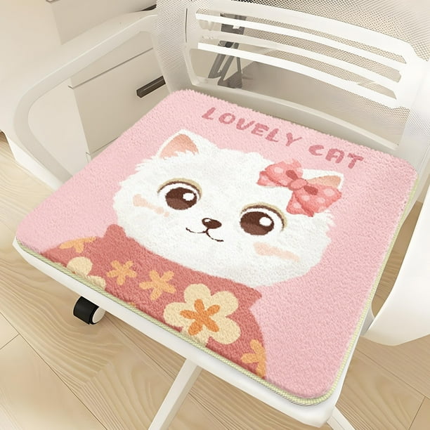 Cat-Themed Chair Cushion, Winter Seat Cushion, Cozy Cushion for Chairs, Animal Print Chair Pad, Soft Winter Cushion