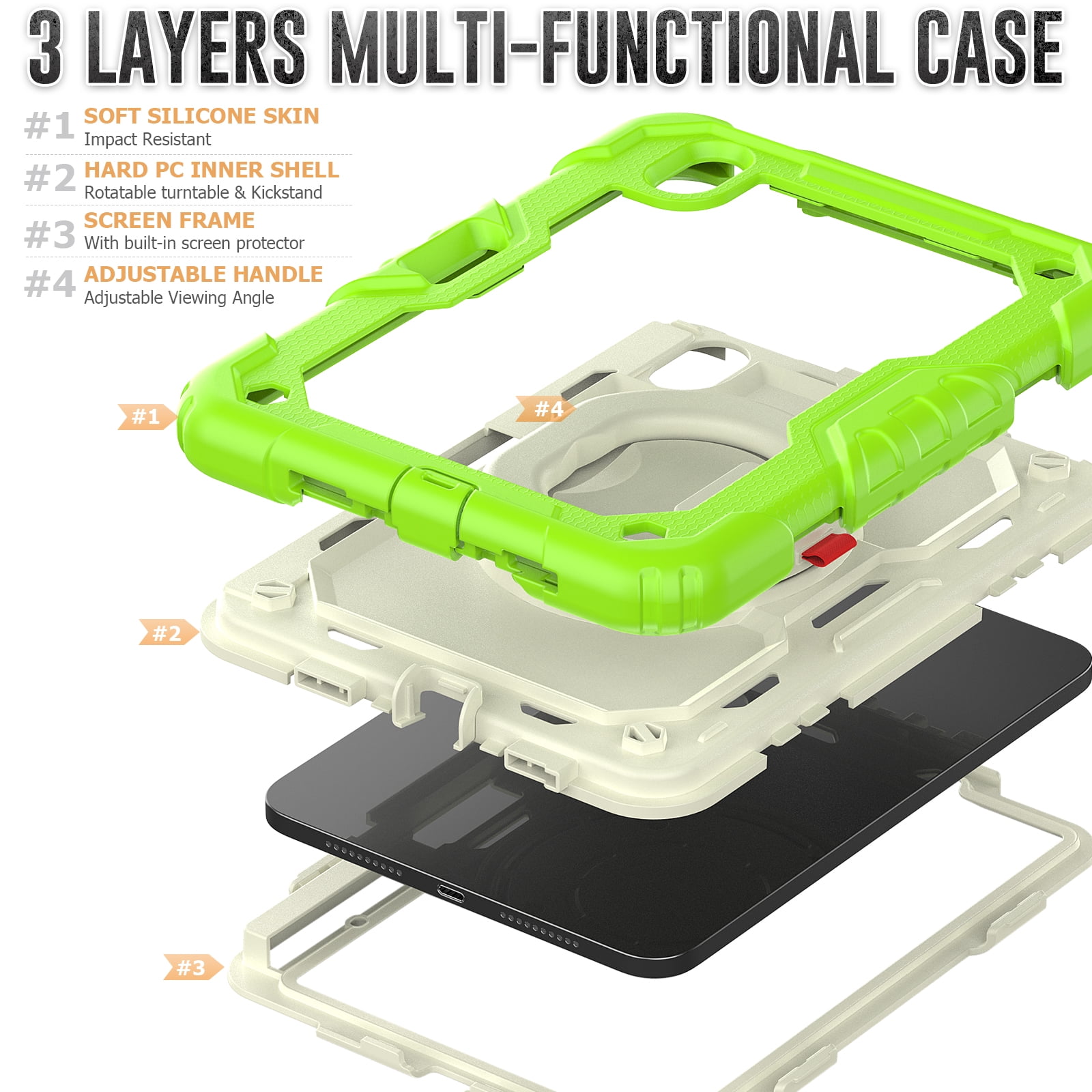 Allytechgroup Screen Protector Case for Apple iPad mini 7th Gen/ 6th Gen 8.3 Inch, Heavy Duty Protective Build-in Pencil Holder Handle Stand Rugged Bumper Case Kids Friendly for iPad mini 6 7, Lime