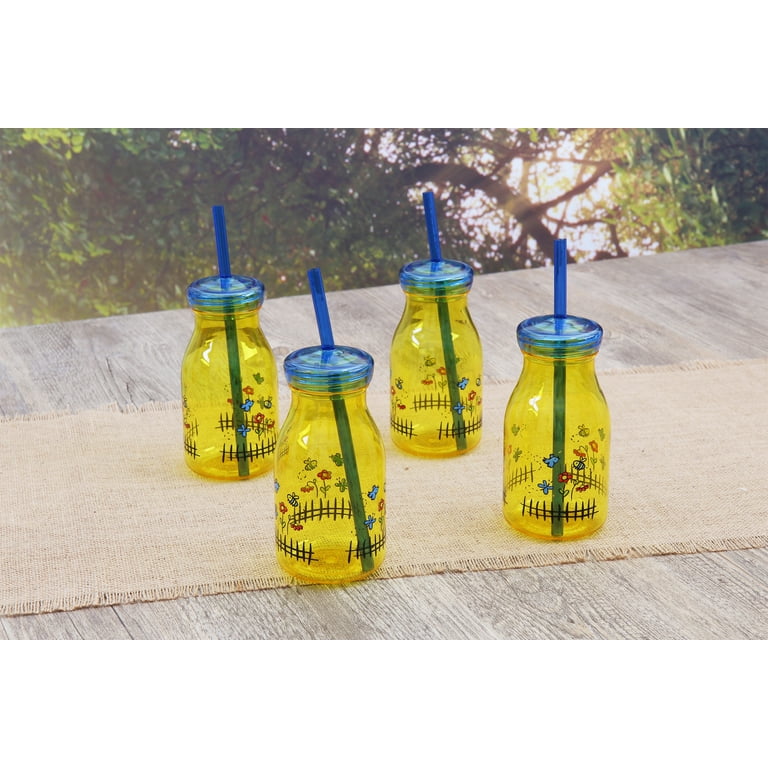 Mainstays Kids 4-Pack 13 ounce Milk Bottle with Straw and Lid, Multiple  Prints 